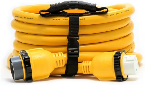 Camco PowerGrip - Cable de extensión para marino/barco de 12 pies con adaptadores de bloqueo de 164.0 ft/50 F, permite una fácil conexión del barco