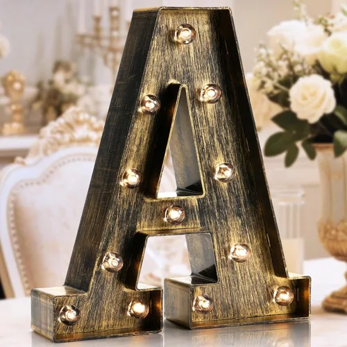 Miniatura 19 de Oycbuzo - Cartel de letras con luces LED doradas y negras, estilo industrial y clásico, para decoración de cafeterías, bodas, fiestas de cumpleaños