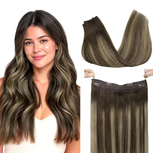 Miniatura 10 de GOO GOO Extensiones de Cabello Humano con Alambre, 18A/613A Rubio Oscuro mezclado con Rubio Decolorado Resaltado 18 pulgadas 95g, Extensiones