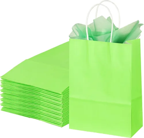 Miniatura 17 de BLEWINDZ 32 Bolsas Pequeñas de Papel para Regalos con Papel de Seda, Bolsas Amarillas para Obsequios de Fiesta con Asas, Bolsa de Golosinas de 8.7