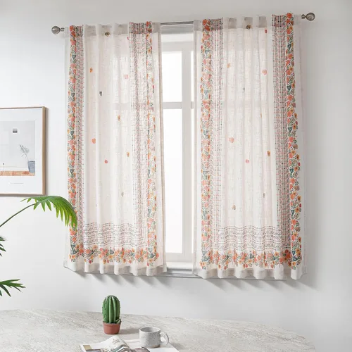 Miniatura 10 de MYSKY HOME Cortinas florales de cocina de 24 pulgadas, cortinas de lino con patrón de flores de granja, bolsillo para barra de filtro de luz aireado
