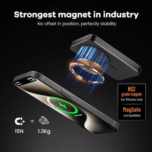 Miniatura 2 de Banco de energía, cargador portátil inalámbrico magnético ultrafino de 10,000 mAh, batería de carga rápida de 22.5 W, viene con cable USB-C