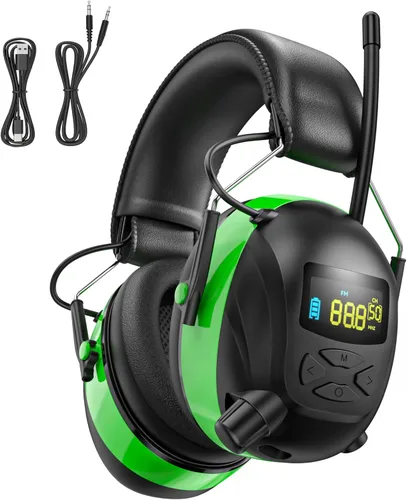 Miniatura 9 de Auriculares de protección auditiva con radio Bluetooth 5.4 AM/FM 2025 con pantalla digital retroiluminada/micrófono, tiempo de trabajo de 120 horas