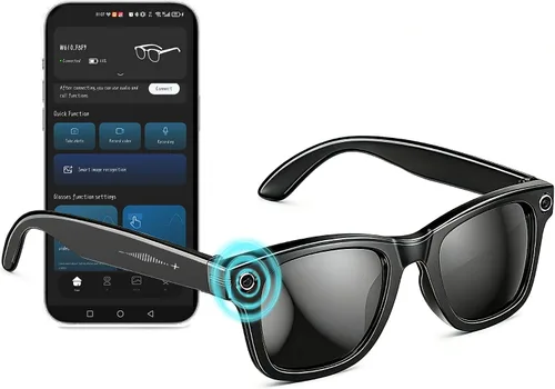 Lentes inteligentes AI con cámara, 8MP estabilizado 1200P HD grabación de video HD, UV400 gafas de sol deportivas al aire libre con audio Bluetooth