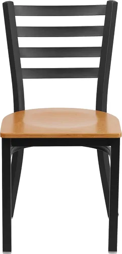 Miniatura 6 de Flash Furniture - Silla de metal para restaurante de la serie HERCULES con respaldo en escalera negra - Asiento de madera natural