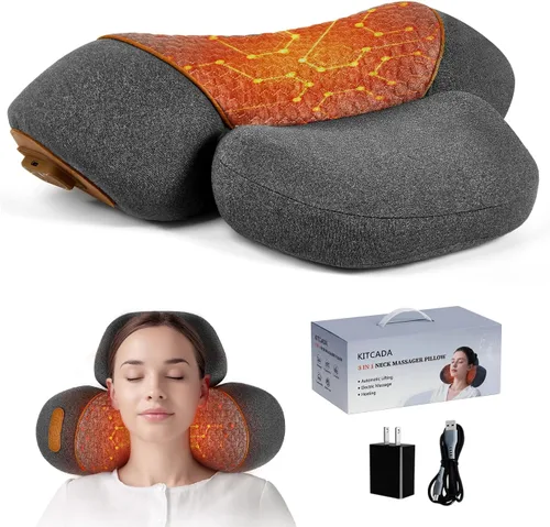 Upgraded Neck Massager Pillow, 3-in-1 Neck Massager, Traction Massage with Heat, Neck Pillow for Shoulder Pain, Deep Tissue Pain Relief,Rechargeable