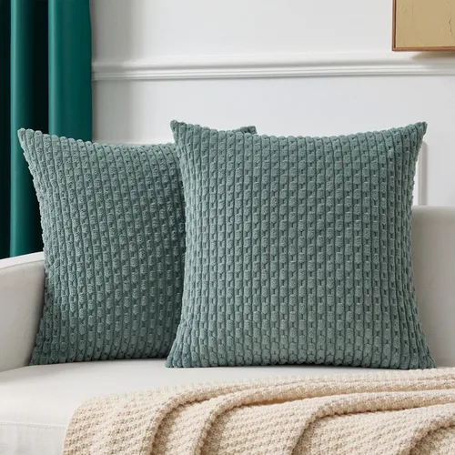 Miniatura 27 de Kevin Textile - Juego de 2 fundas de almohada decorativas de pana de 22 x 22 pulgadas, suaves, estilo bohemio, a rayas, decoración moderna del hogar