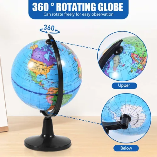 Miniatura 3 de KISEER Globo de mundo giratorio de 4 pulgadas con soporte para niños, aprendizaje de geografía, aula, educación u oficina, decoración del hogar