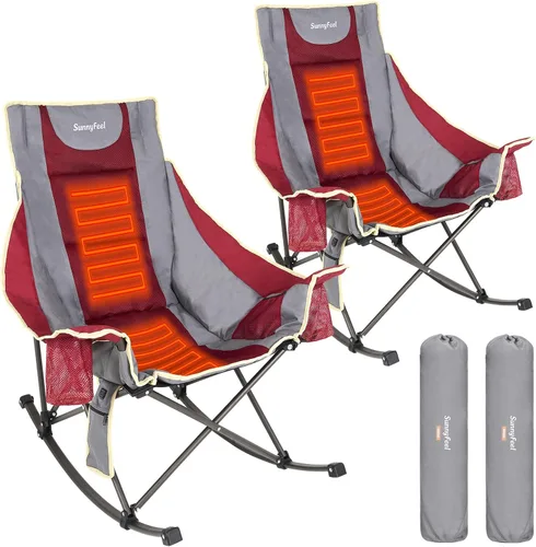 Miniatura 13 de SUNNYFEEL Silla Mecedora de Camping de Gran Tamaño, Silla de Patio Totalmente Acolchada con Bolsillo Lateral, Sillón Reclinable Portátil de Respaldo
