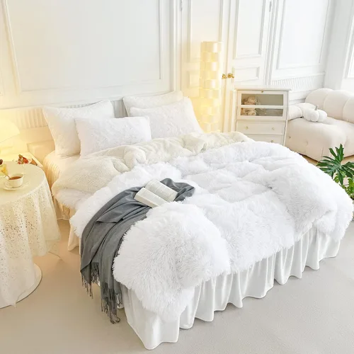 Miniatura 2 de UOZZI BEDDING Juego de edredón blanco de piel sintética tamaño Queen de 3 piezas, 1 juego de edredón blanco lanudo y 2 fundas de almohada, ultra
