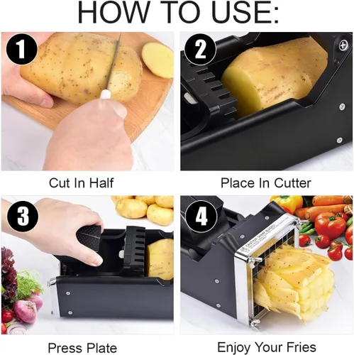 Miniatura 5 de Cortador de Papas, Sopito Cortador de Papas Fritas Caseras con Cuchilla de Acero Inoxidable de 1/2 Pulgada Excelente para Papas, Zanahorias y Pepinos