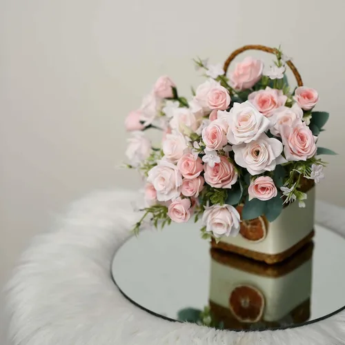 Miniatura 7 de Tableclothsfactory 4 arbustos Ramo de novia de seda artificial de 12 pulgadas, color oro rosa, flores sintéticas