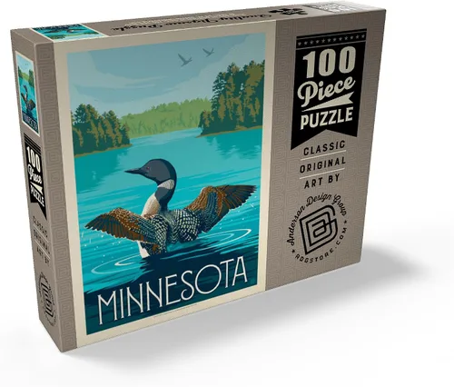 Miniatura 2 de MyPuzzle Minnesota: Loon, Póster vintage, rompecabezas prémium de 100 piezas para adultos