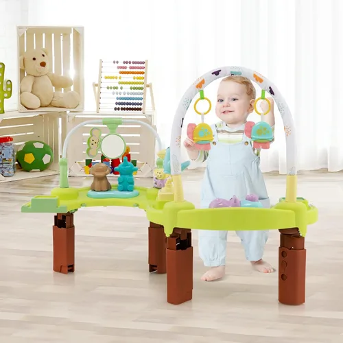 Miniatura 8 de BABY JOY Centro de actividades para bebé Bouncer, centro de actividades y mesa 3 en 1 Tapete de juego para bebés, platillo de actividad de rebote