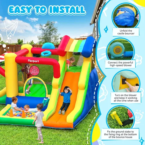 Miniatura 6 de FBSPORT - Castillo inflable con tobogán para niños, casa hinchable para saltar con soplador de aire, para interiores y exteriores, con fosa