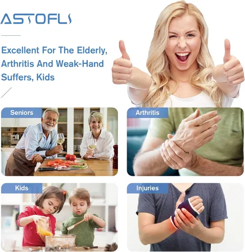 Miniatura 2 de Astofli Paquete de 5 abridores de tarros para personas mayores con artritis, abridor de tapas de giro fácil para abrir frascos con 2 agarradores