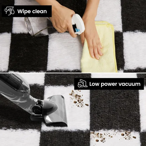 Miniatura 3 de Alfombra de área súper suave en blanco y negro, de 5 x 7 pies, alfombra clásica a cuadros de pelo alto mullida para dormitorio, sala de estar, Negro