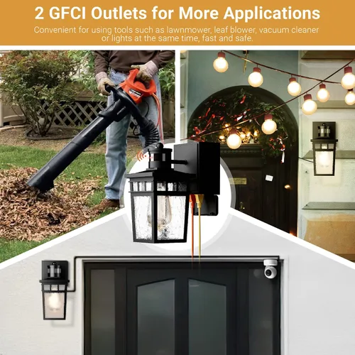 Miniatura 7 de Paquete de 2 Luces de Porche para Exteriores con Toma GFCI - 3 Modos de Iluminación Lámpara Exterior, Sensor de Movimiento de Anochecer a Amanecer