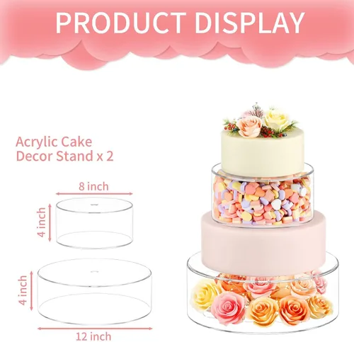 Miniatura 5 de NPPLUS 2 PCS Soportes de Acrílico Rellenables para Tartas, Elevador de Tartas, Nivel de Tartas, Elevador de Exhibición Cilíndrico Redondo, Caja
