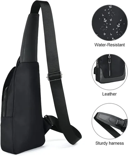 Miniatura 4 de Aucuu Mochila bandolera con puerto de carga USB, bolsa de pecho cruzada para hombres, senderismo, ciclismo, viajes, color negro, Negro -, Mochila