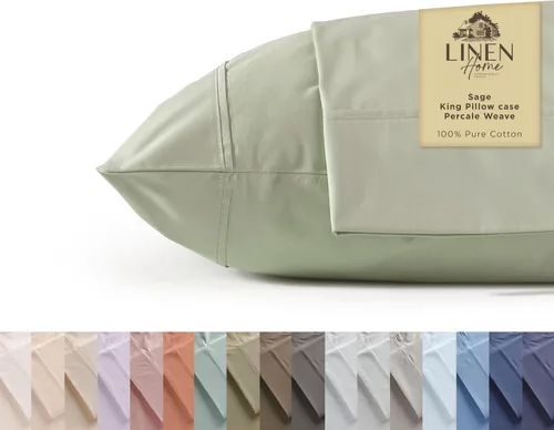 Miniatura 68 de Linen Home Juego de fundas de almohada King de 500 hilos, fundas de almohada 100 % algodón de fibra larga, juego de 2 fundas de almohada de satén