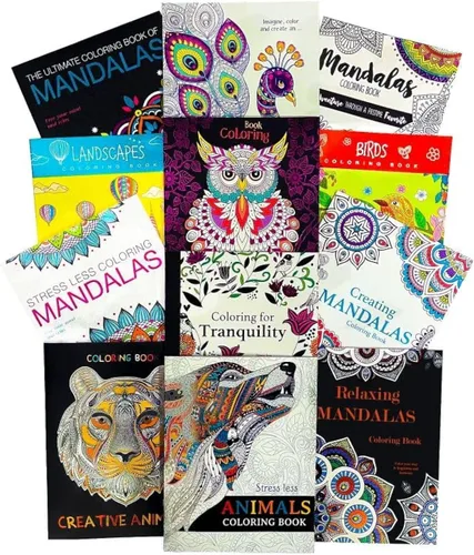 Idea Liftoff™ Paquete de 12 libros para colorear para adultos, paquete con 12 libros de colorear para adultos para mujeres, hombres con mandalas y