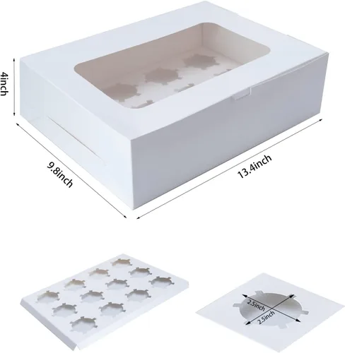 Miniatura 2 de Yeplan 5 Paquetes de Cajas para Cupcakes de 12 Unidades, Portadores de Cupcakes Blancos con Ventana, 13.4x9.8x4 Pulgadas Cajas para Galletas