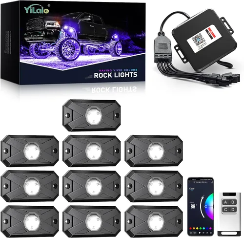 Miniatura 11 de YiLaie Luces LED RGB, 60 LED de alto brillo, kit de luz de neón multifunción impermeable para coche con control de aplicación/RF, luces de roca