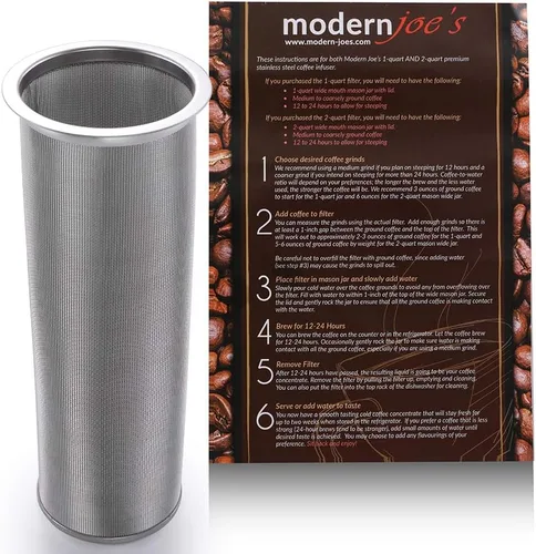 Miniatura 7 de MODERNJOE'S Filtro de café frío prémium para tarros Mason de boca ancha de 1 cuarto de galón. Cafetera de café frío. Perfecto para café helado y té.