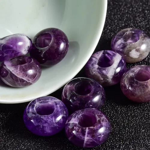 Miniatura 29 de Cuentas de piedra natural de agujero grande (0.23 a 0.236 pulgadas) pulidas Rondelle cuentas de piedras preciosas europeas para pulseras de dijes