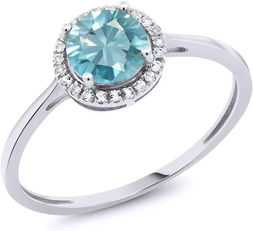 Miniatura 19 de Gem Stone King Anillo de compromiso de boda de oro blanco de 10 quilates con piedra natal y halo de diamantes Redondo de 0.236 in Anillo de oro