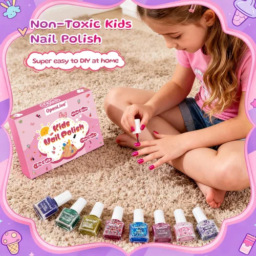 Miniatura 5 de OpenLive Juego de esmaltes de uñas para niños de secado rápido de 12 colores, esmalte de uñas para niños, esmalte de uñas pelable a base de agua