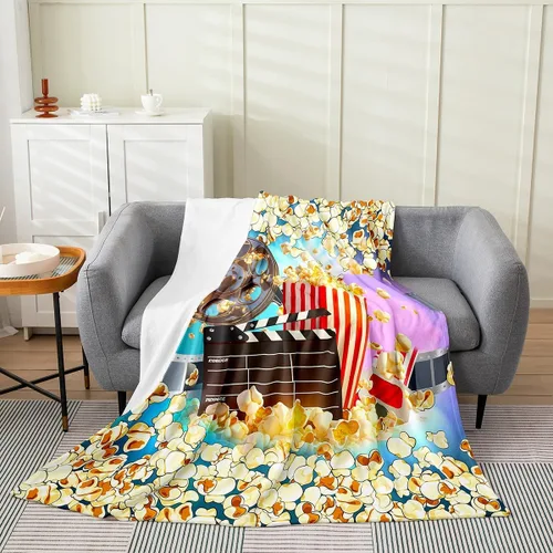 Miniatura 33 de Feelyou Manta de felpa para cine, manta de franela con patrón de palomitas de maíz para niños, niñas, adolescentes, póster de cine para todas