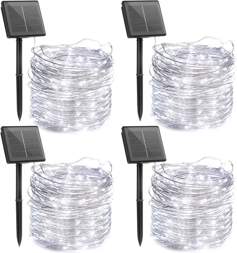 Miniatura 15 de Minetom Guirnalda de luces solares, 2 paquetes en total de 200 luces LED solares de 66 pies, luces solares impermeables para exteriores, patio
