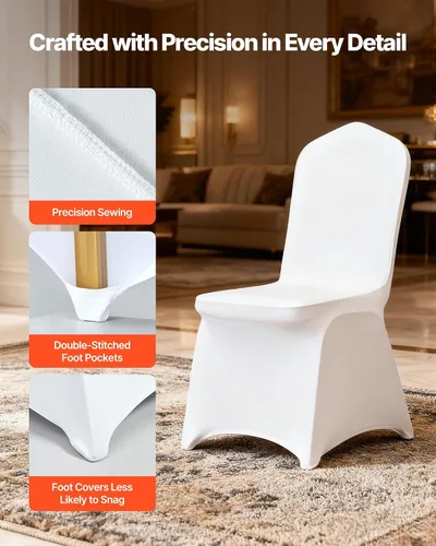 Miniatura 154 de VEVOR 150 fundas blancas para sillas de poliéster y elastano, fundas elásticas para bodas, fiestas, comedor, banquetes, sin pinzas, 150