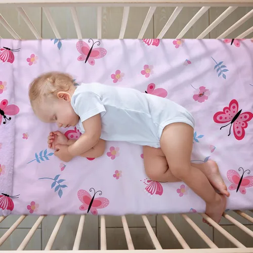 Miniatura 6 de Tudomro Juego de cama de 3 piezas para guardería de mariposas para niñas, juegos de cama de tamaño estándar con edredón, sábana ajustada y falda