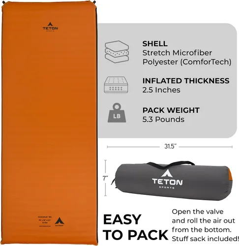 Miniatura 3 de Teton Altos - Colchoneta inflable aislada para dormir, para camping, mochilero, senderismo, económica y duradera