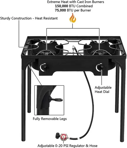 Miniatura 4 de Henf Estufa de campamento para exteriores, cocina portátil de gas propano de alta presión con regulador ajustable de 0-20 PSI, patas ajustables