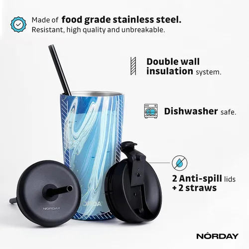 Miniatura 4 de NORDAY Vaso con tapa y popote - Bloom 20oz - Vaso aislado azul dorado - Vasos de acero inoxidable - Taza de café de viaje de doble pared - Dorado