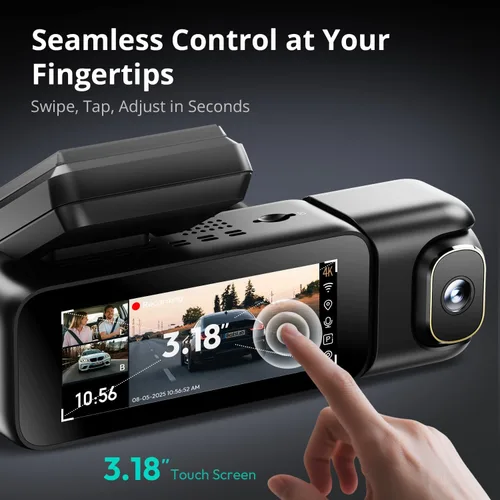 Miniatura 7 de BOTSLAB Cámara de tablero 4K de 3 canales frontal y trasero/interior, cámara de tablero de 360° con pantalla táctil de 3.18 pulgadas, cámara