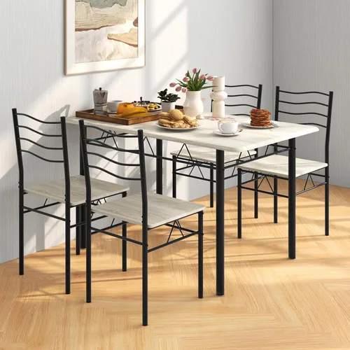 Miniatura 5 de Giantex Moderno juego de mesa de comedor de 5 piezas para 4 sillas, muebles de cocina de metal y desayuno (madera de haya)