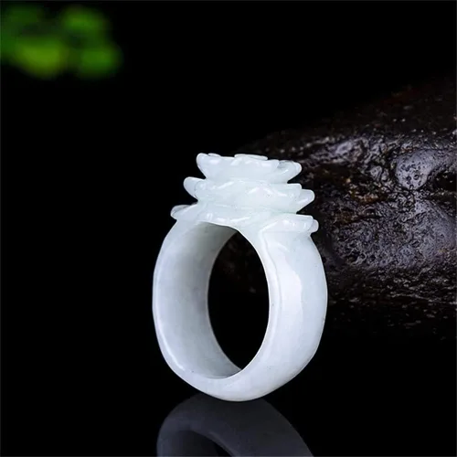 Miniatura 3 de Anillo de jade blanco natural, anillo de jade tallado a mano, piedra de jade transparente, anillo de cola para mujer, anillo de eternidad que puede