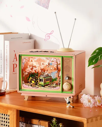 Miniatura 6 de ROBOTIME Rompecabezas de madera 3D para adultos, kits de casa en miniatura para bricolaje, caja de música para la familia, árbol de cerezo japonés
