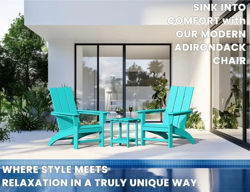 Miniatura 5 de Silla Adirondack moderna, sillas de patio de plástico HDPE para todo tipo de clima, silla para hoguera, sillas de césped al aire libre para terraza