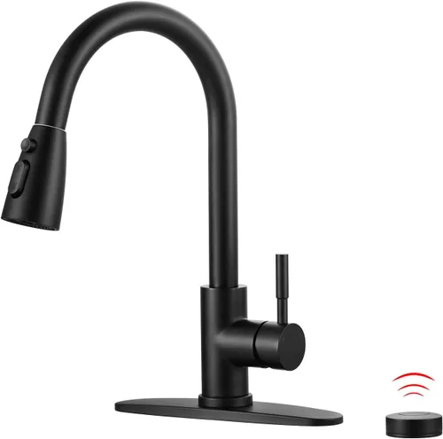 Miniatura 29 de WOWOW - Grifo de cocina cromado con rociador, grifo de fregadero de cocina extraíble de acero inoxidable con placa de cubierta, grifo de cocina