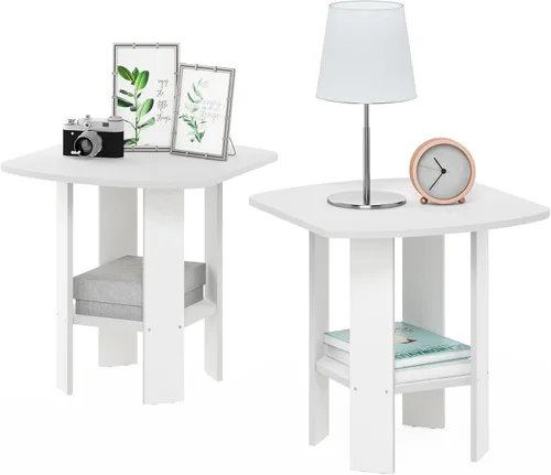 Miniatura 20 de Furinno DISEÑO SIMPLE - Mesa auxiliar de 2 niveles, mesita de noche, mesita con estantes abiertos, mesita de cama, para sala de estar, dormitorio