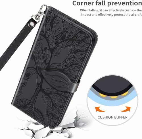 Miniatura 7 de Funda tipo cartera para Samsung Galaxy A32 5G, piel sintética de alta calidad con diseño de árbol en relieve, función atril, ranuras para tarjetas