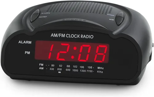 Reloj despertador digital | Radio reloj AM/FM con pantalla LED roja, alarma fuerte para personas que duermen mucho | Reloj de escritorio o de noche