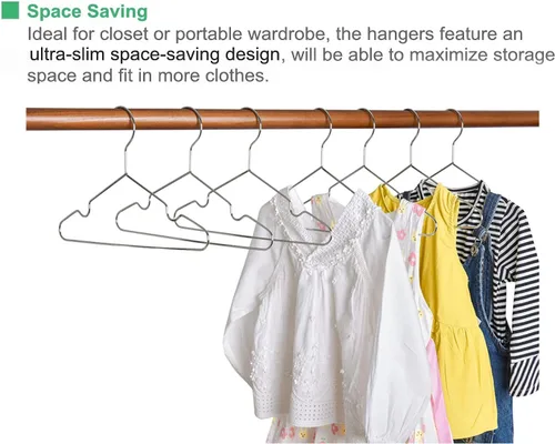 Miniatura 5 de Amber Home Paquete de 20 perchas cromadas para bebés de 12 pulgadas, perchas de metal resistente para ropa infantil para armario, ahorran espacio