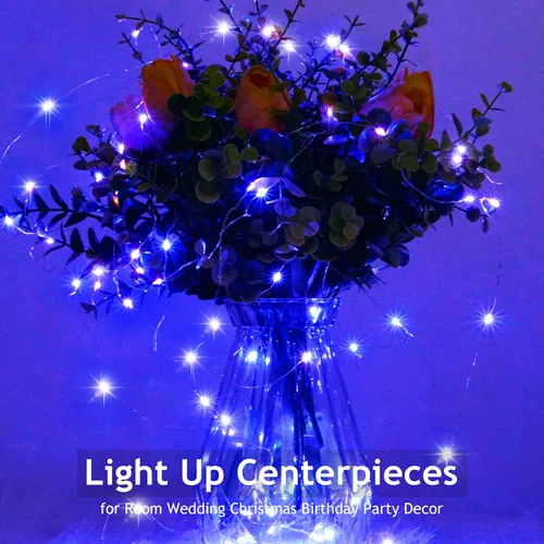 Miniatura 5 de SmilingTown 15 paquetes de luces de cadena de hadas, 6.6 pies, 20 luces LED, funciona con pilas, alambre de cobre plateado, luces de cadena Azul